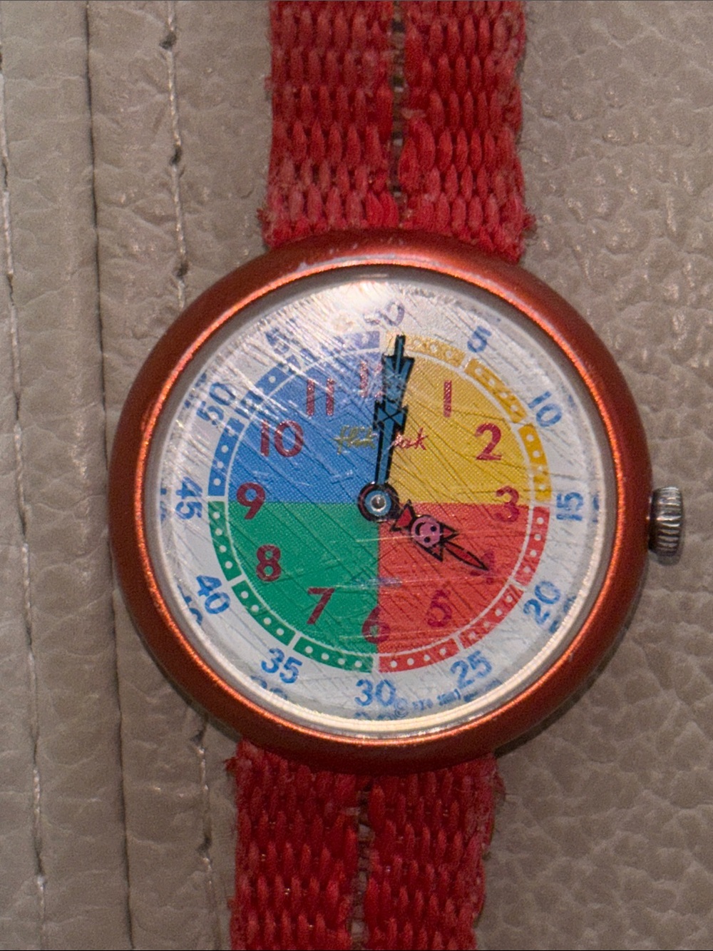 Flick Flack by Swatch Red Nylon Strap Learning Watch with Colorful Dial